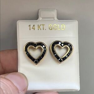 14K Gold Blue Sapphire, Heart Stud Earrings